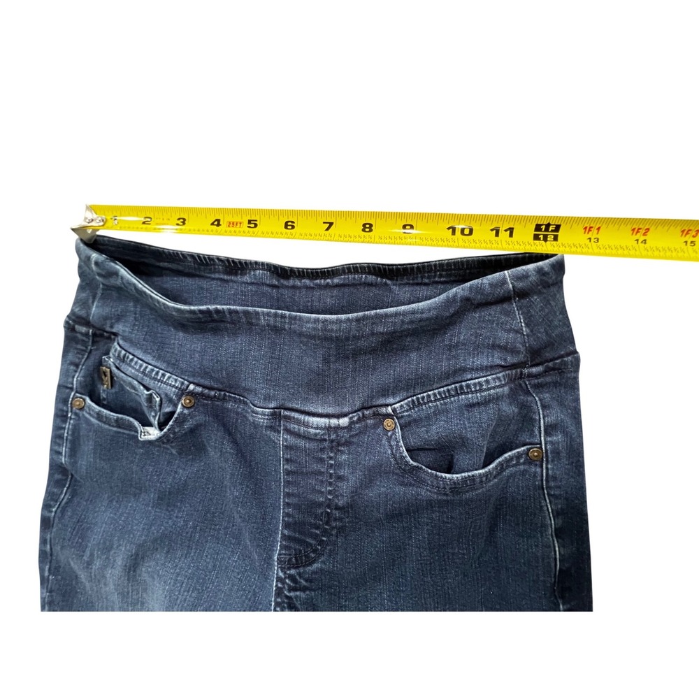 Belle by Kim Gravel Jeans Womens 4 Blue Pull on Dark Wash Leopard Hem Studded - Picture 4 of 8